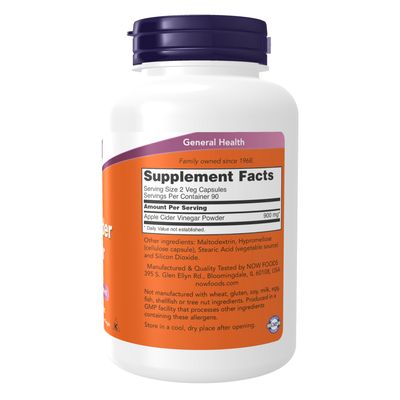 Now Supplements , Apple Cider Vinegar 450 Mg - 180 Veg Capsules