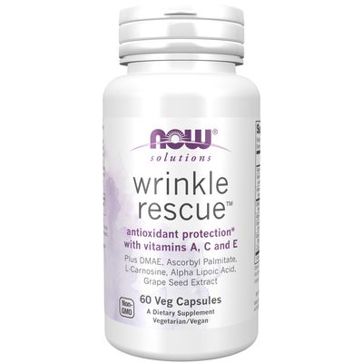 NOW Solutions, Wrinkle Rescue™ Capsules, Targeted Blend with Vitamins A, C and E, 60 Capsules NOW Solutions, Wrinkle Rescue™ Capsules, Targeted Blend with Vitamins A, C and E, 60 Capsules
