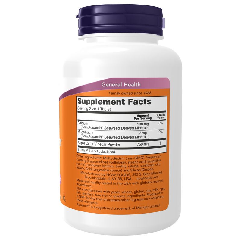 Now Supplements , Apple Cider Vinegar, Extra Strength 750 Mg - Tablets