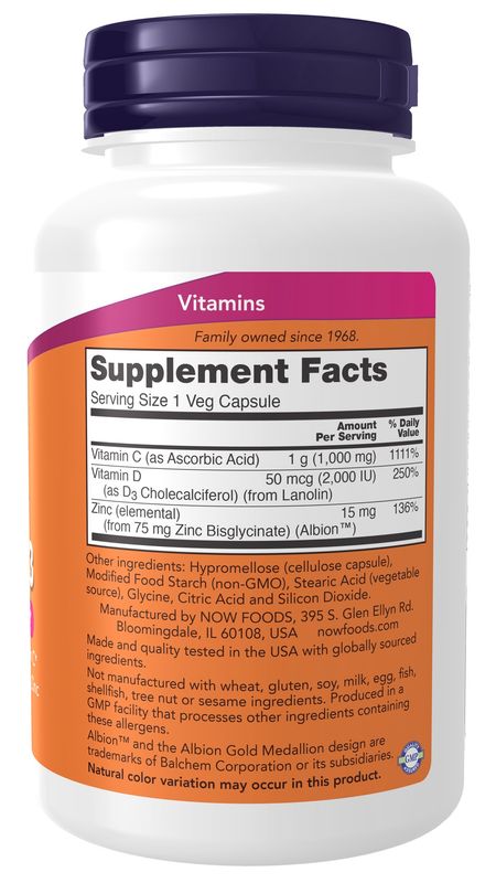 Now Supplements ,C-1,000, Zinc & D-3, 100 Veg Caps