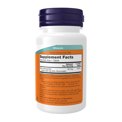 Now, Zinc Gluconate 50mg 100 Tabs