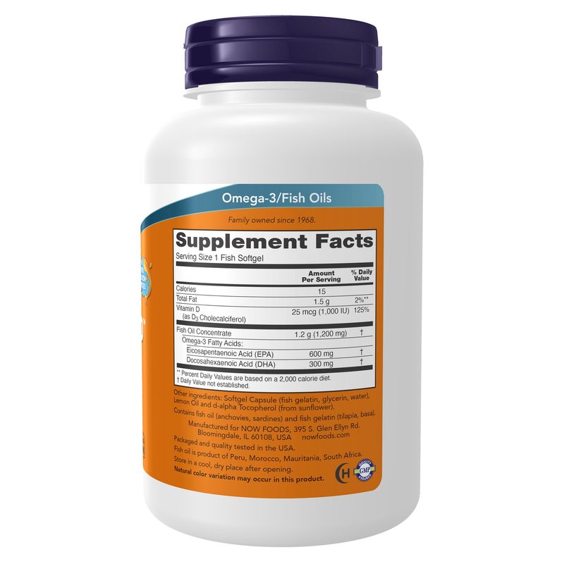 Now Supplements , Ultra Omega 3-D Fish Oil (Fish Gelatin) - Fish Softgels