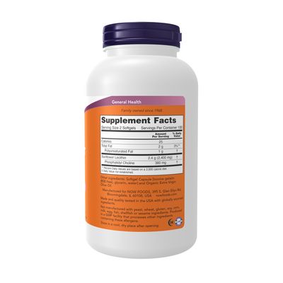 Now Supplements , Sunflower Lecithin 1200 Mg Soy-Free, Non-Gmo - 200 Softgels