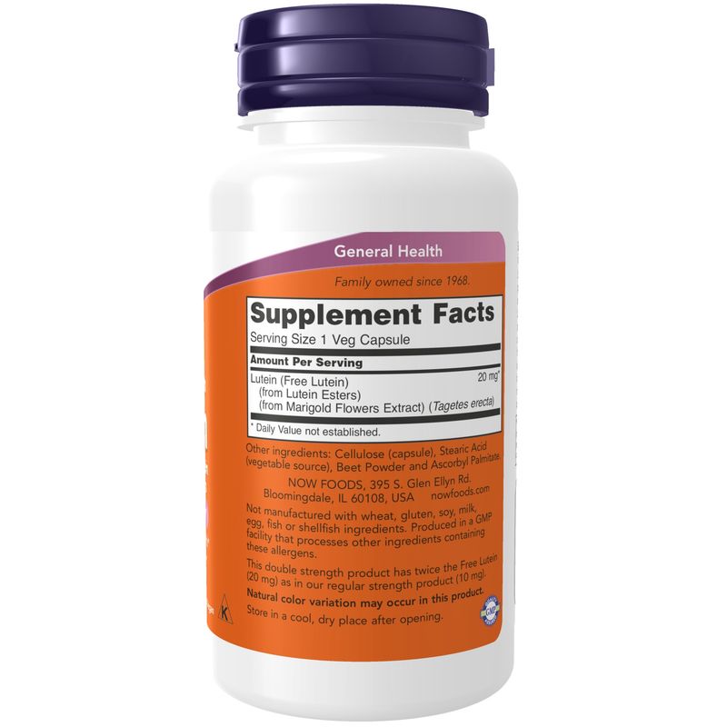 Now Supplements , Lutein, Double Strength 20 Mg - Veg Capsules