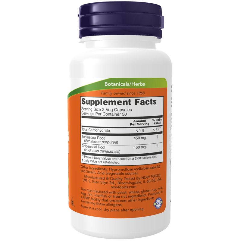 Now Supplements , Echinacea & Goldenseal Root - 100 Veg Capsules