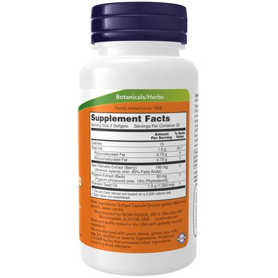 Now Supplements , Pygeum & Saw Palmetto - 60 Softgels