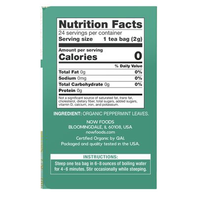 NOW Natural Foods , Peppermint Tea, Organic - Tea Bags