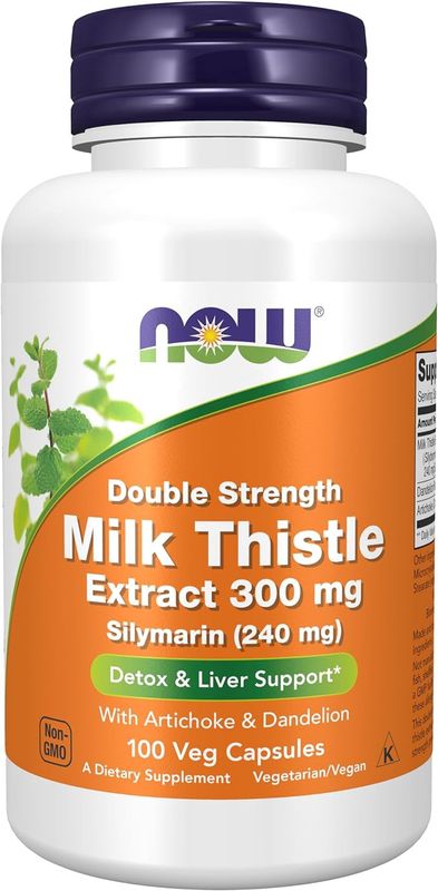NOW Supplements, Double Strength Milk Thistle Extract 300 mg Silymarin (240 mg), Supports Liver Function*, 50 Veg Capsules