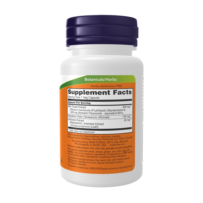 NOW Supplements, Double Strength Milk Thistle Extract 300 mg Silymarin (240 mg), Supports Liver Function*, 50 Veg Capsules
