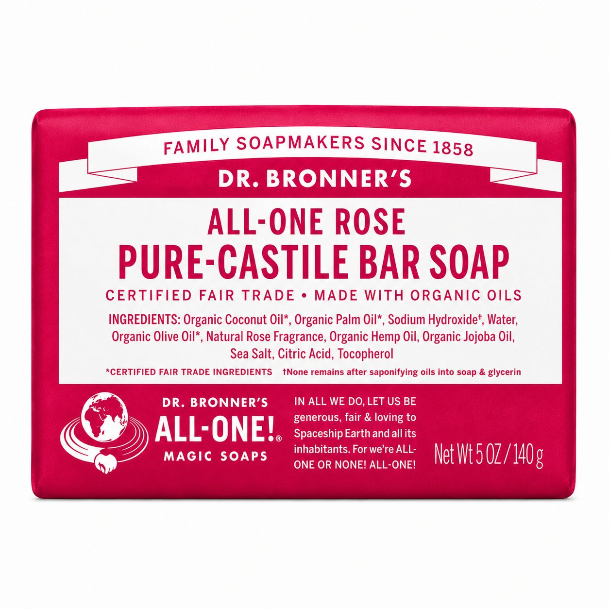 Dr Bronner , Pure Castile Soap Bar- Rose Dr Bronner , Pure Castile Soap Bar- Rose