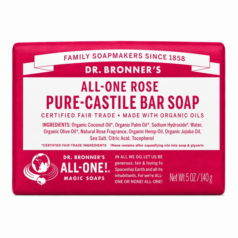 Dr Bronner , Pure Castile Soap Bar- Rose Dr Bronner , Pure Castile Soap Bar- Rose
