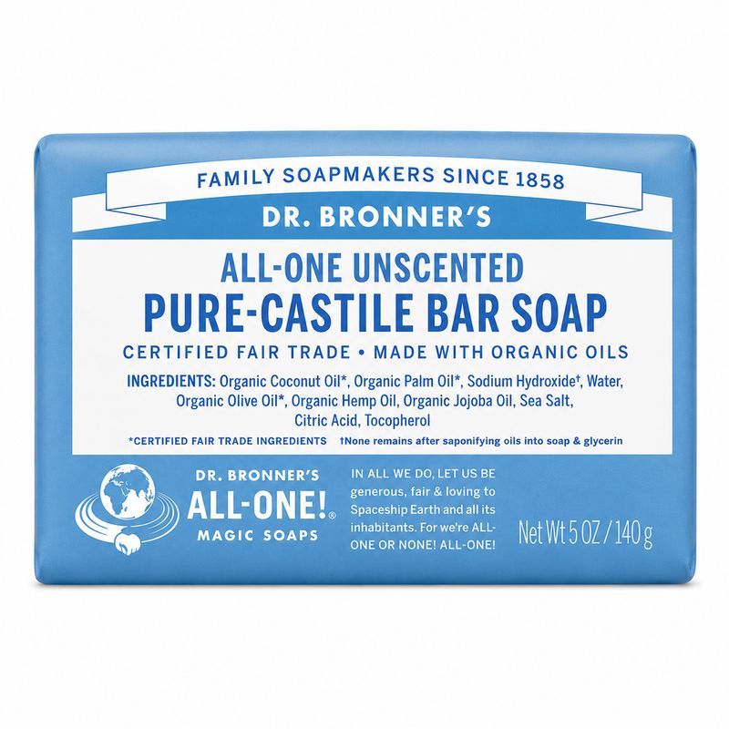 Dr Bronner , Pure Castile Soap Bar- Unscented Dr Bronner , Pure Castile Soap Bar- Unscented