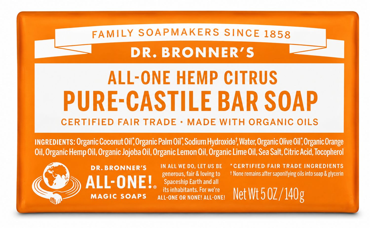 Dr Bronner , Pure Castile Soap Bar -Citrus Dr Bronner , Pure Castile Soap Bar -Citrus