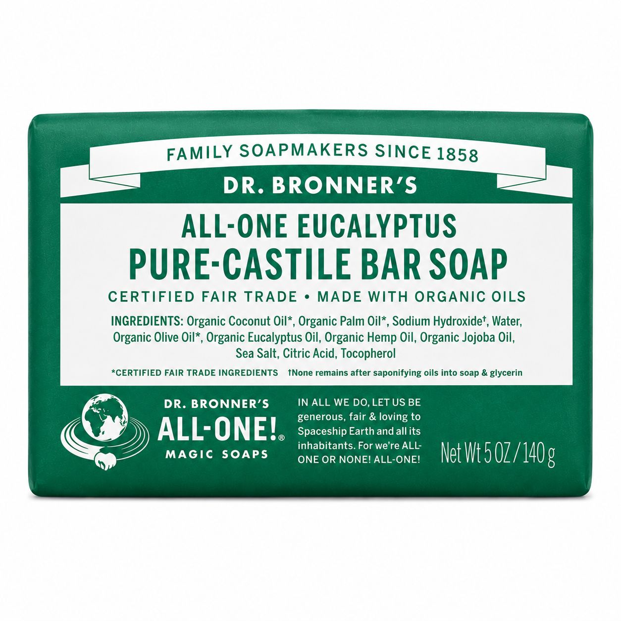 Dr Bronner , Pure Castile Soap Bar- Eucalyptus Dr Bronner , Pure Castile Soap Bar- Eucalyptus