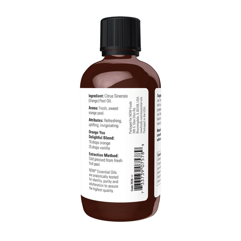 NOW Essential Oils, Orange Oil, Uplifting Aromatherapy Scent, Cold Pressed, Vegan, Child Resistant Cap, 4-Ounce