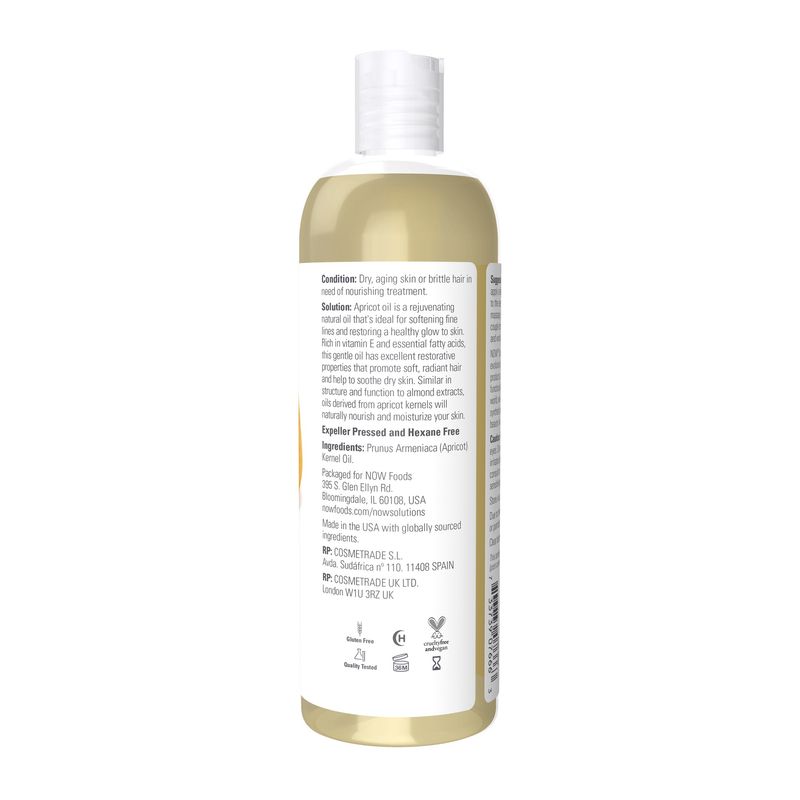 NOW Solutions, Apricot Kernel Oil, Hair Moisturizer, Rejuvenating Skin Oil, Softens Fine Lines, 16-Ounce