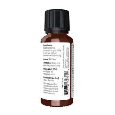 NOW Essential Oils, Lavender & Tea Tree Oil, Stimulating Aromatherapy Scent, Blend of Pure Lavender Oil and Pure Tea Tree Oil, Vegan, Child Resistant Cap, 1-Ounce