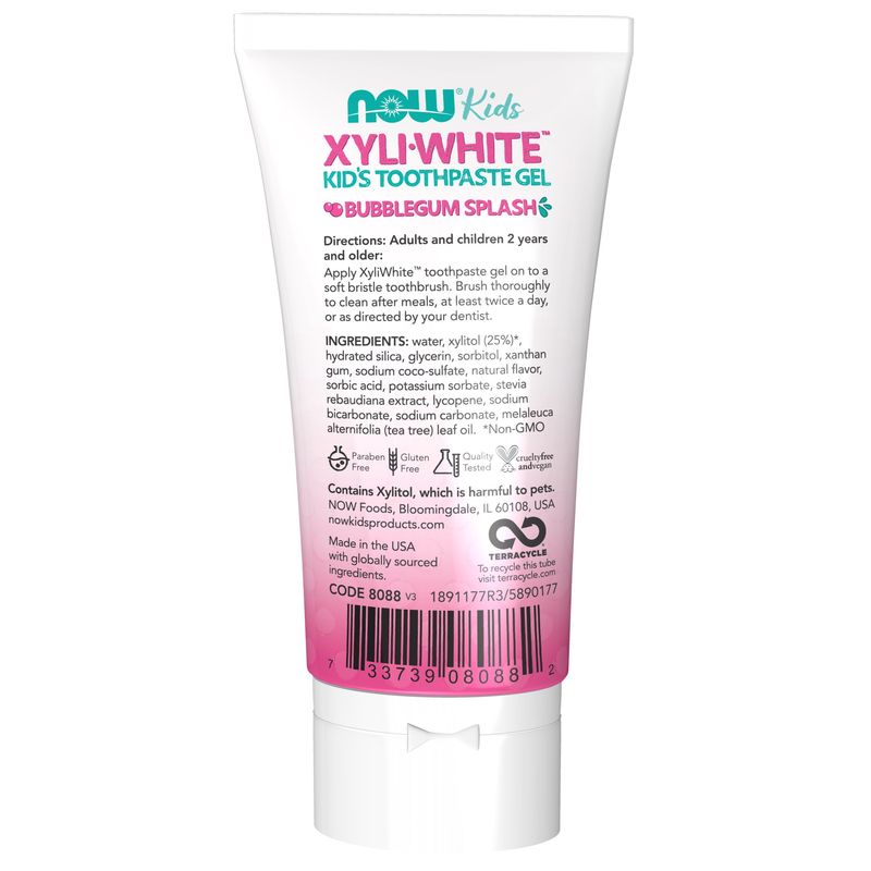NOW Solutions, Xyliwhite™ Toothpaste Gel for Kids, Bubblegum Splash Flavor, Kid Approved! 3-Ounce, packaging may vary