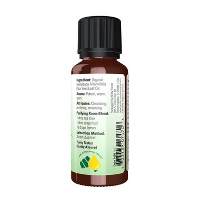 NOW Essential Oils, Organic Tea Tree Oil, Cleansing Aromatherapy Scent, Steam Distilled, 100% Pure, Vegan, Child Resistant Cap, 1-Ounce