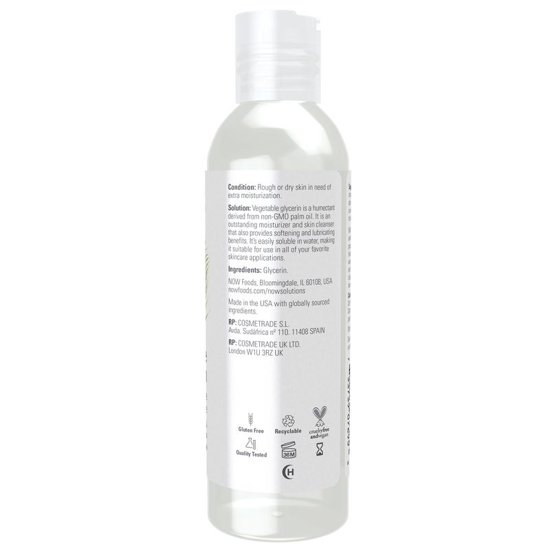 NOW Solutions, Vegetable Glycerin, Pure, Versatile Skin Care, Softening and Moisturizing, 4-Ounce
