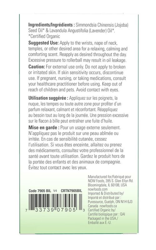 NOW Essential Oils, Lavender Roll-On, Certified Organic, Calming Blend, Steam Distilled, Topical Aromatherapy, 10-mL