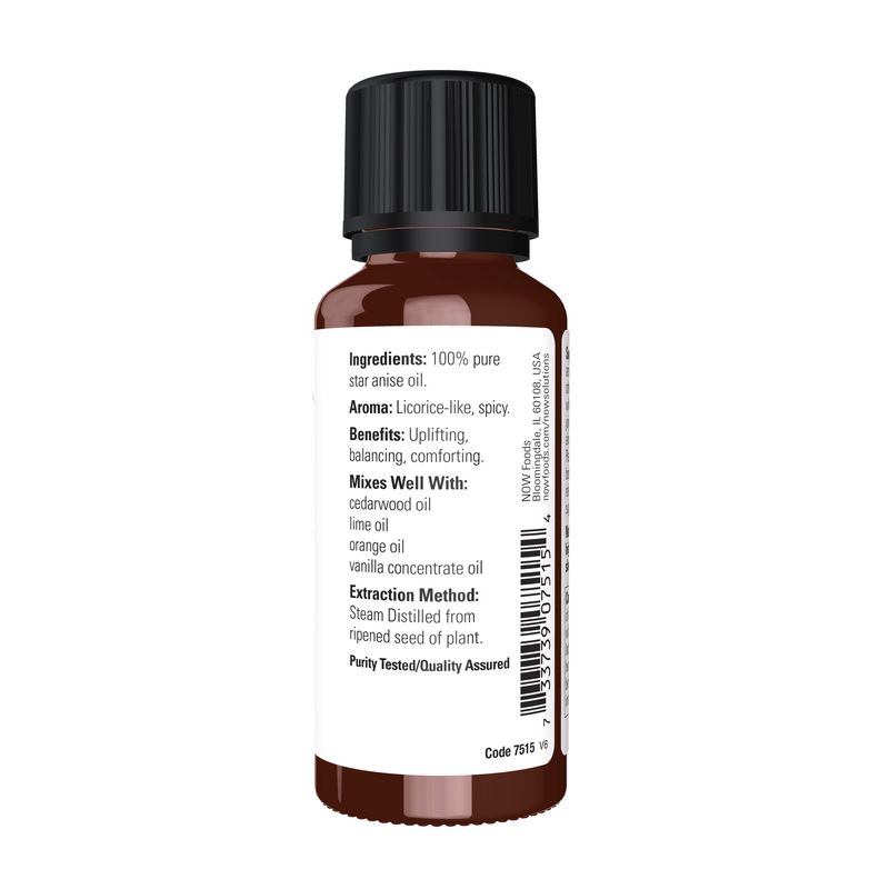NOW Essential Oils, Anise Oil, Balancing Aromatherapy Scent, Steam Distilled, Vegan, Child Resistant Cap, 1-Ounce