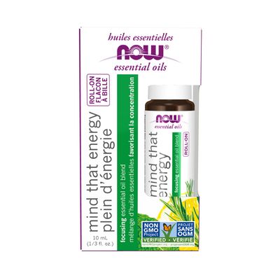 NOW Essential Oils, Mind That Energy Roll On, Non-GMO Project Verified, Focusing Blend, Steam Distilled, Topical Aromatherapy, 10-mL