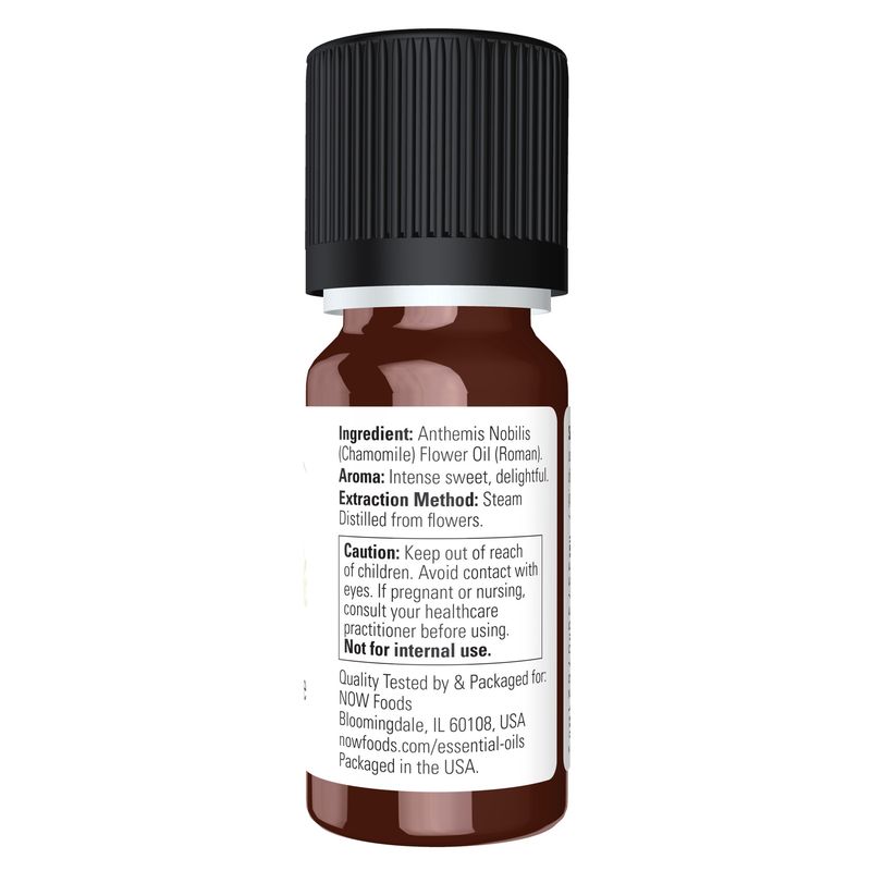 NOW Essential Oils, Chamomile Oil, Delightful Aromatherapy Scent, Steam Distilled, 100% Pure, Vegan, Child Resistant Cap, 10-ml