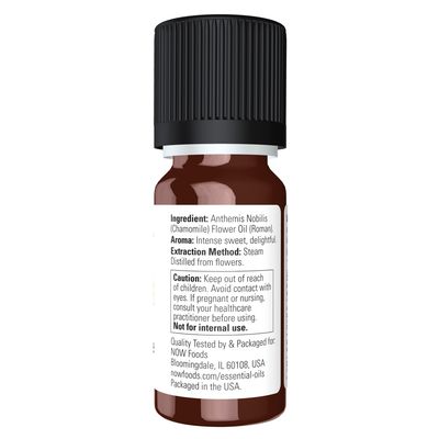NOW Essential Oils, Chamomile Oil, Delightful Aromatherapy Scent, Steam Distilled, 100% Pure, Vegan, Child Resistant Cap, 10-ml