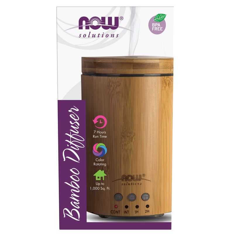 NOW Essential Oils, Ultrasonic Real Bamboo Aromatherapy Oil Diffuser, Extremely Quiet, Heat Free and Easy to Clean, Color Changing LED Diffuser NOW Essential Oils, Ultrasonic Real Bamboo Aromatherapy Oil Diffuser, Extremely Quiet, Heat Free and Easy to Clean, Color Changing LED Diffuser
