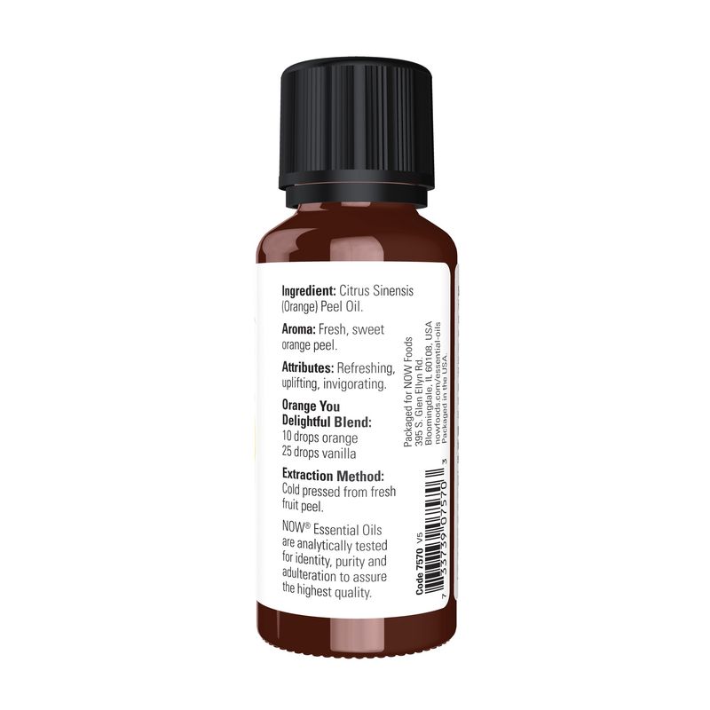 NOW Essential Oils, Orange Oil, Uplifting Aromatherapy Scent, Cold Pressed, 100% Pure, Vegan, Child Resistant Cap, 1-Ounce
