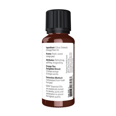 NOW Essential Oils, Orange Oil, Uplifting Aromatherapy Scent, Cold Pressed, 100% Pure, Vegan, Child Resistant Cap, 1-Ounce