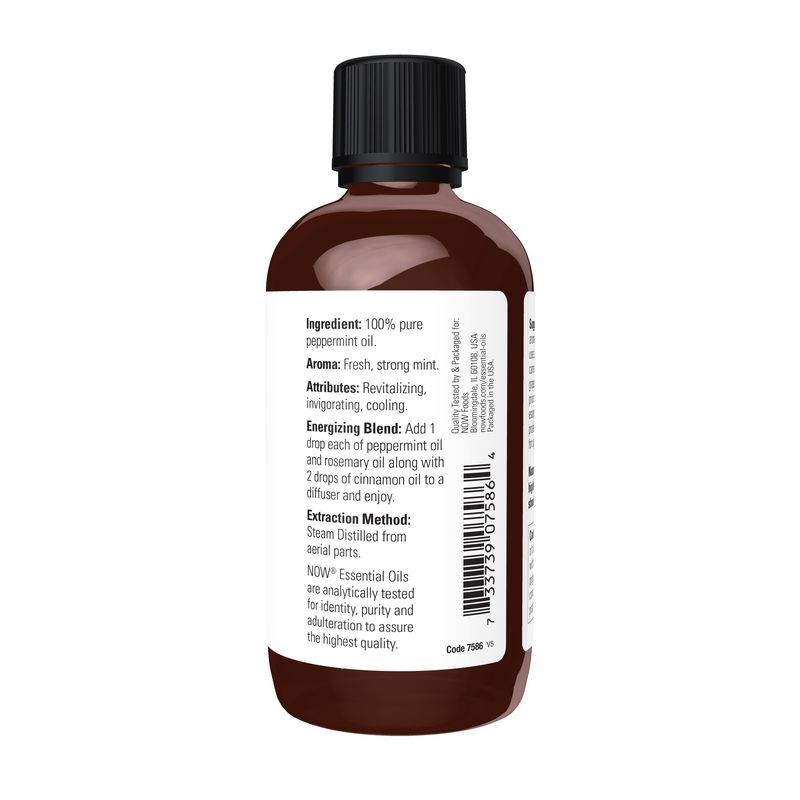 NOW Essential Oils, Peppermint Oil, Invigorating Aromatherapy Scent, Steam Distilled, Vegan, Child Resistant Cap, 4-Ounce