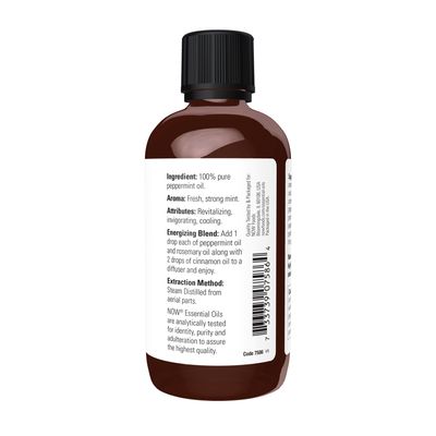 NOW Essential Oils, Peppermint Oil, Invigorating Aromatherapy Scent, Steam Distilled, Vegan, Child Resistant Cap, 4-Ounce