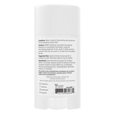 Now Solutions , Long-Lasting Deodorant Stick, Unscented - 2.2 Oz.