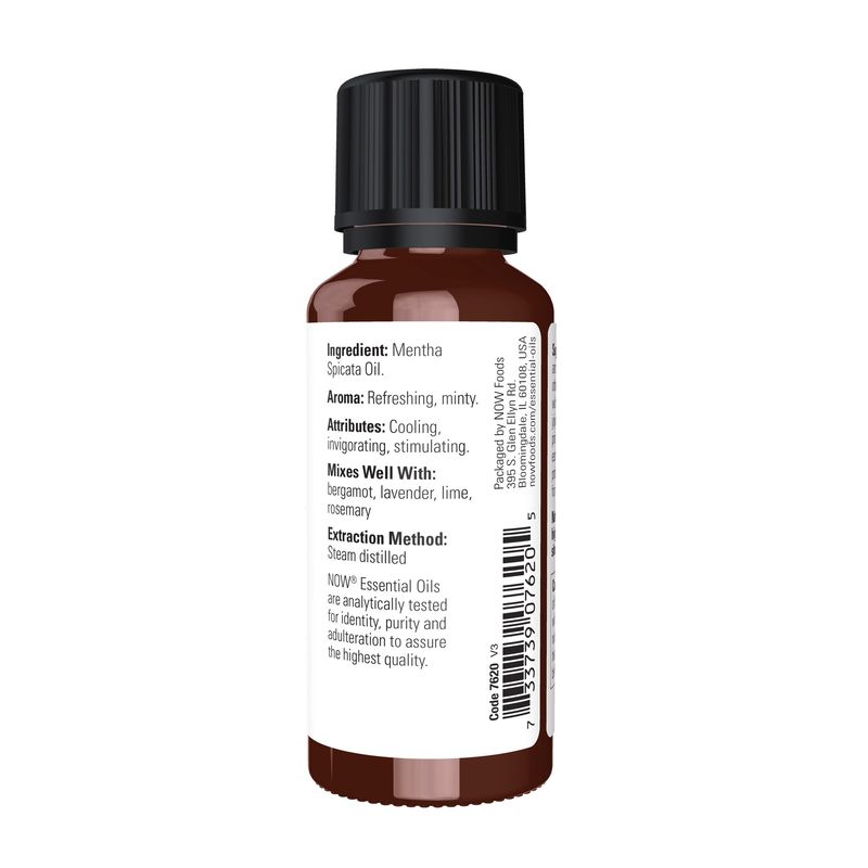 NOW Essential Oils, Spearmint Oil, Stimulating Aromatherapy Scent, Steam Distilled, Vegan, Child Resistant Cap, 1-Ounce
