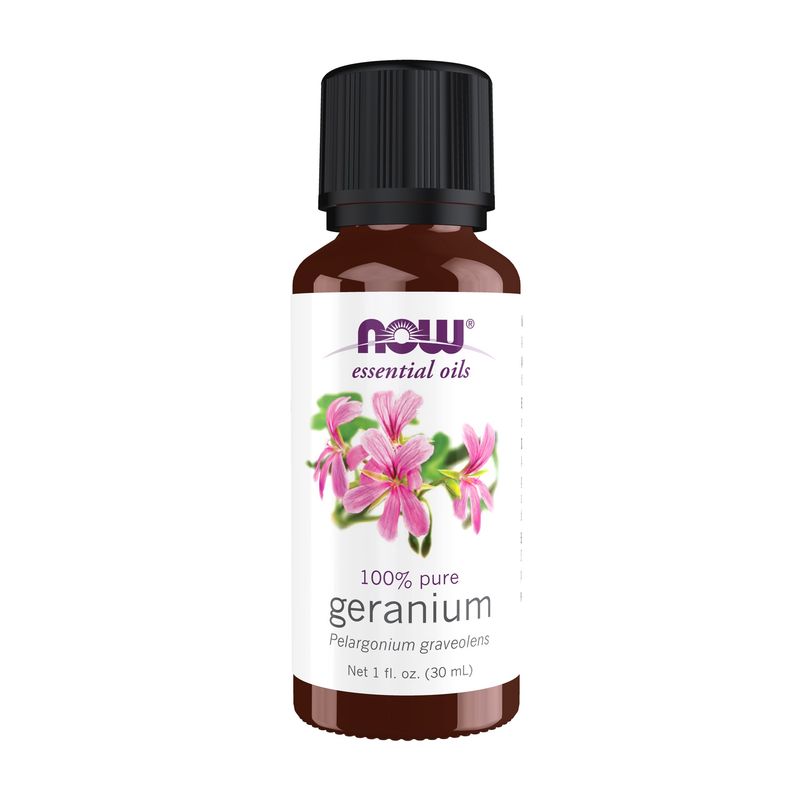 NOW Essential Oils, Geranium Oil, Soothing Aromatherapy Scent, Steam Distilled, Vegan, Child Resistant Cap, 1-Ounce NOW Essential Oils, Geranium Oil, Soothing Aromatherapy Scent, Steam Distilled, Vegan, Child Resistant Cap, 1-Ounce