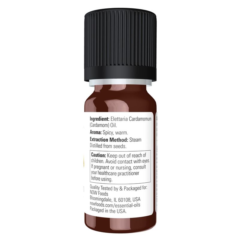 NOW Essential Oils, Cardamom Oil, Spicy and Warm Aromatherapy Scent, 100% Pure, Steam Distilled Child Resistant Cap, 10 mL
