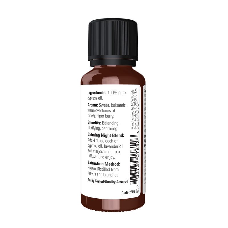NOW Essential Oils, Cypress Oil, Balancing Aromatherapy Scent, Steam Distilled, Vegan, Child Resistant Cap, 1-Ounce
