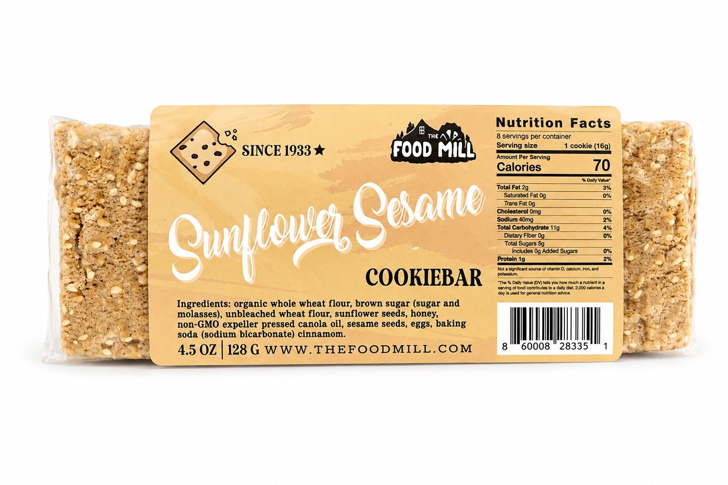 The Food Mill , Sunflower Sesame Cookie Bar 4.5 oz The Food Mill , Sunflower Sesame Cookie Bar 4.5 oz