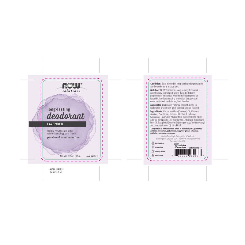 NOW Solutions, Deodorant Stick, Long Lasting, Refreshing Lavender Scent, No Artificial Colors or Fragrances, 2.2-Ounce