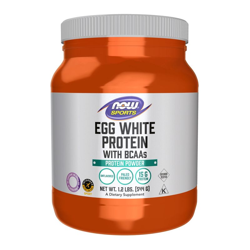 NOW Sports Nutrition, Egg White Protein, 16 g With BCAAs, Unflavored Powder, 1.2-Pound NOW Sports Nutrition, Egg White Protein, 16 g With BCAAs, Unflavored Powder, 1.2-Pound
