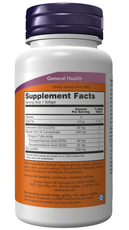 NOW, CoQ10 60 mg + Fish Oil Softgels, 120 Softgels