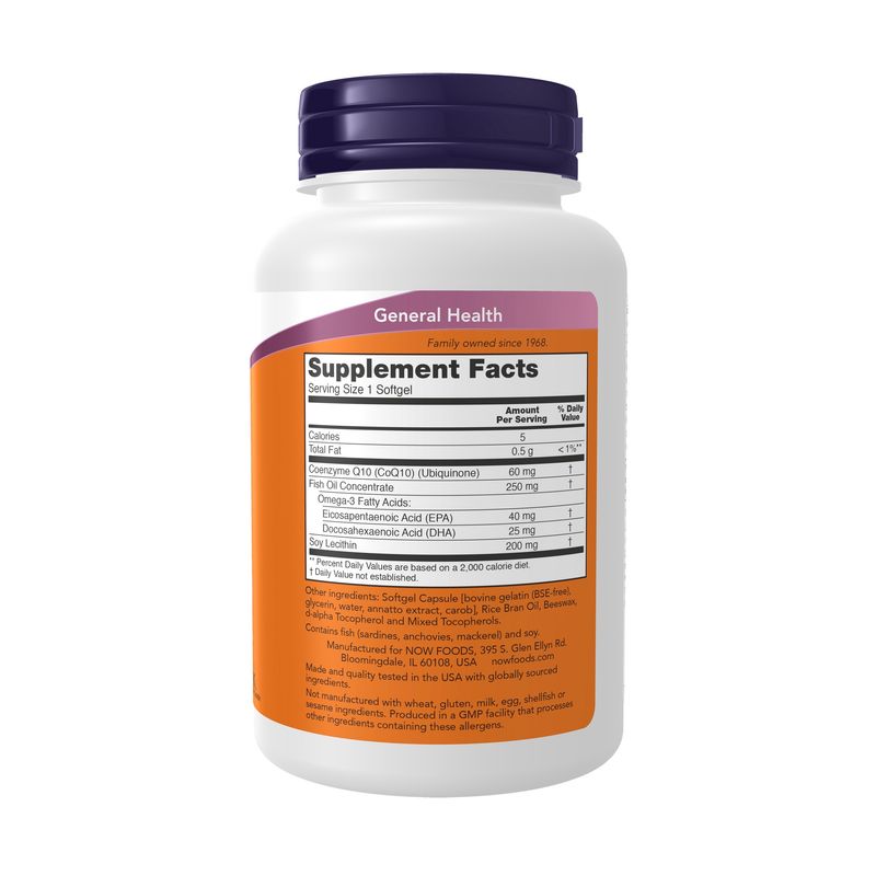 NOW, CoQ10 60 mg + Fish Oil Softgels, 120 Softgels