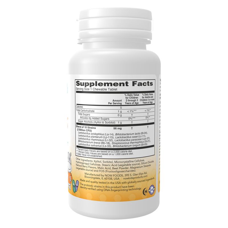 NOW Supplements, BerryDophilus™ with 2 Billion, 10 Probiotic Strains, Xylitol Sweetened, Strain Verified, 60 Chewables, packaging may vary