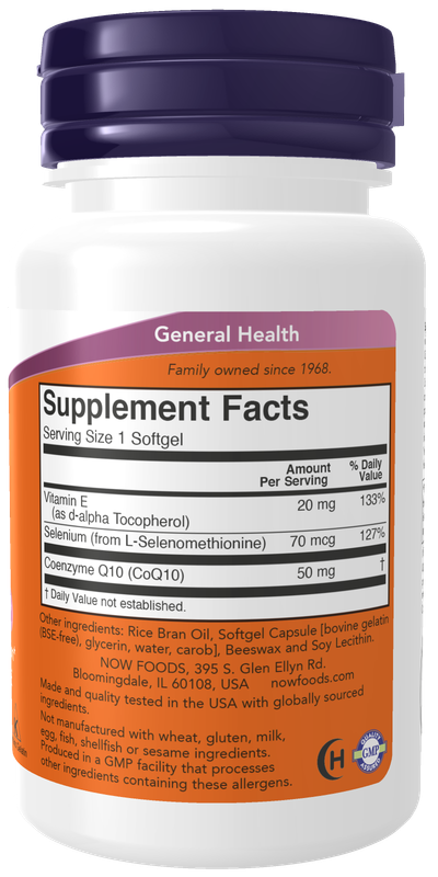 Now Supplements, Coq10 50 Mg, With Selenium & Vitamin E, 50 Softgels