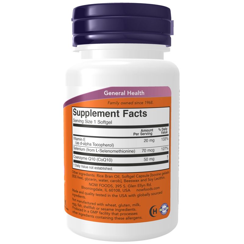 Now Supplements, Coq10 50 Mg, With Selenium & Vitamin E, 50 Softgels