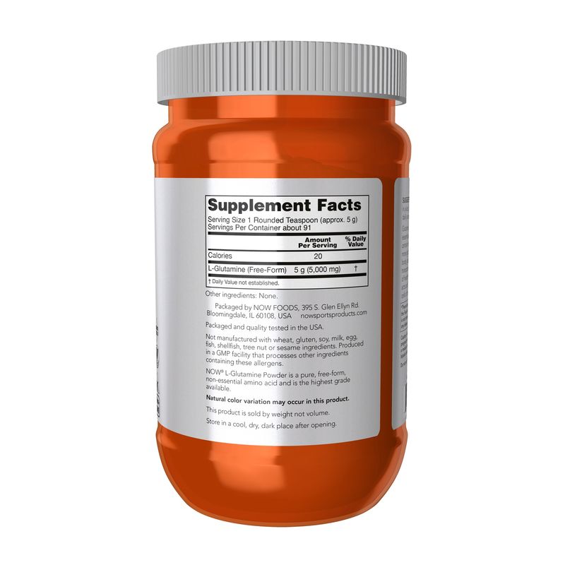 NOW Sports Nutrition, L-Glutamine Pure Powder, Nitrogen Transporter*, Amino Acid, 1-Pound