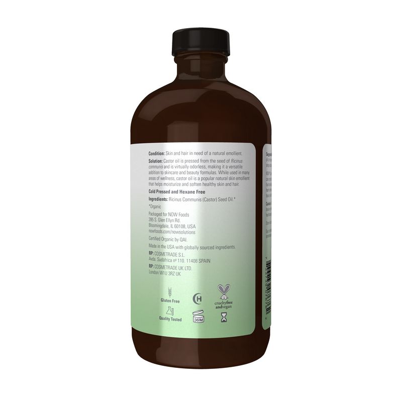 NOW Solutions, Organic Castor Oil, 100% Pure Versatile Skin Care, Multi-Purpose Skin Softener, 16-Ounce
