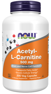 Now , Acetyl-L-Carnitine, 500 Mg, 200 Veg Caps